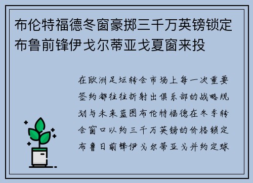 布伦特福德冬窗豪掷三千万英镑锁定布鲁前锋伊戈尔蒂亚戈夏窗来投 布伦特福德冬窗豪掷三千万英镑锁定布鲁前锋伊戈尔蒂亚戈夏窗来投